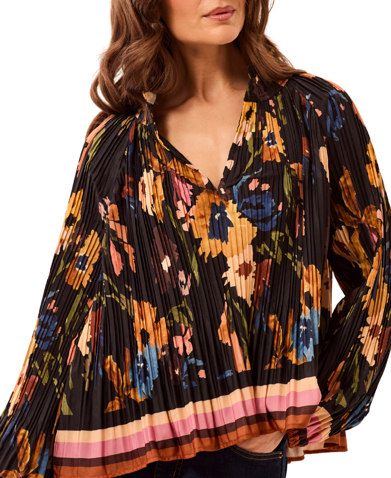 Long Sleeve Blouse with Ruffle Collar - Tribal - 3290O-8532
