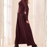 Long Sleeve Mixed Media Maxi Dress - Tribal - 3276O-8560