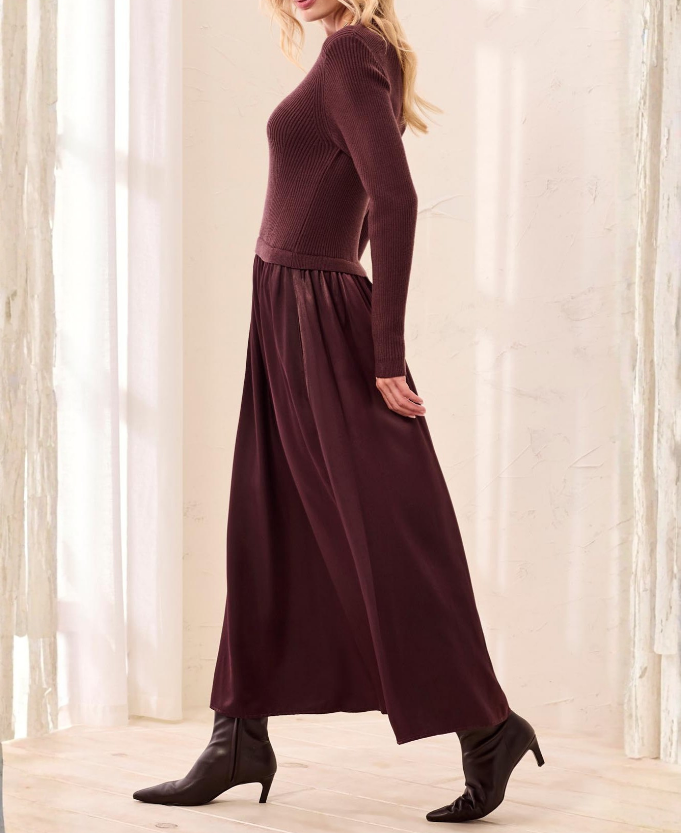 Long Sleeve Mixed Media Maxi Dress - Tribal - 3276O-8560
