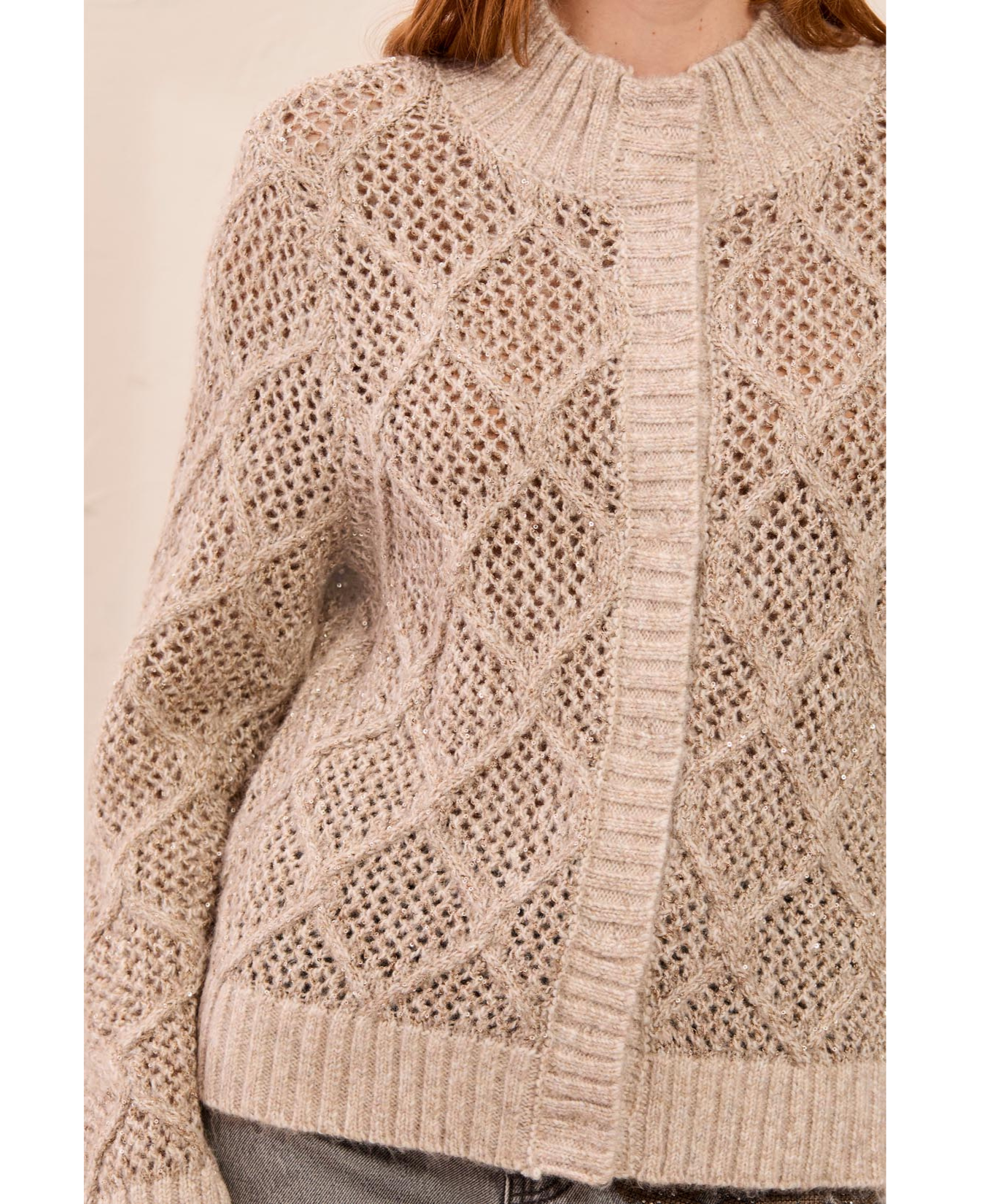 Long Sleeve Mock Neck Sweater Cardigan-Tribal-3260O-8557