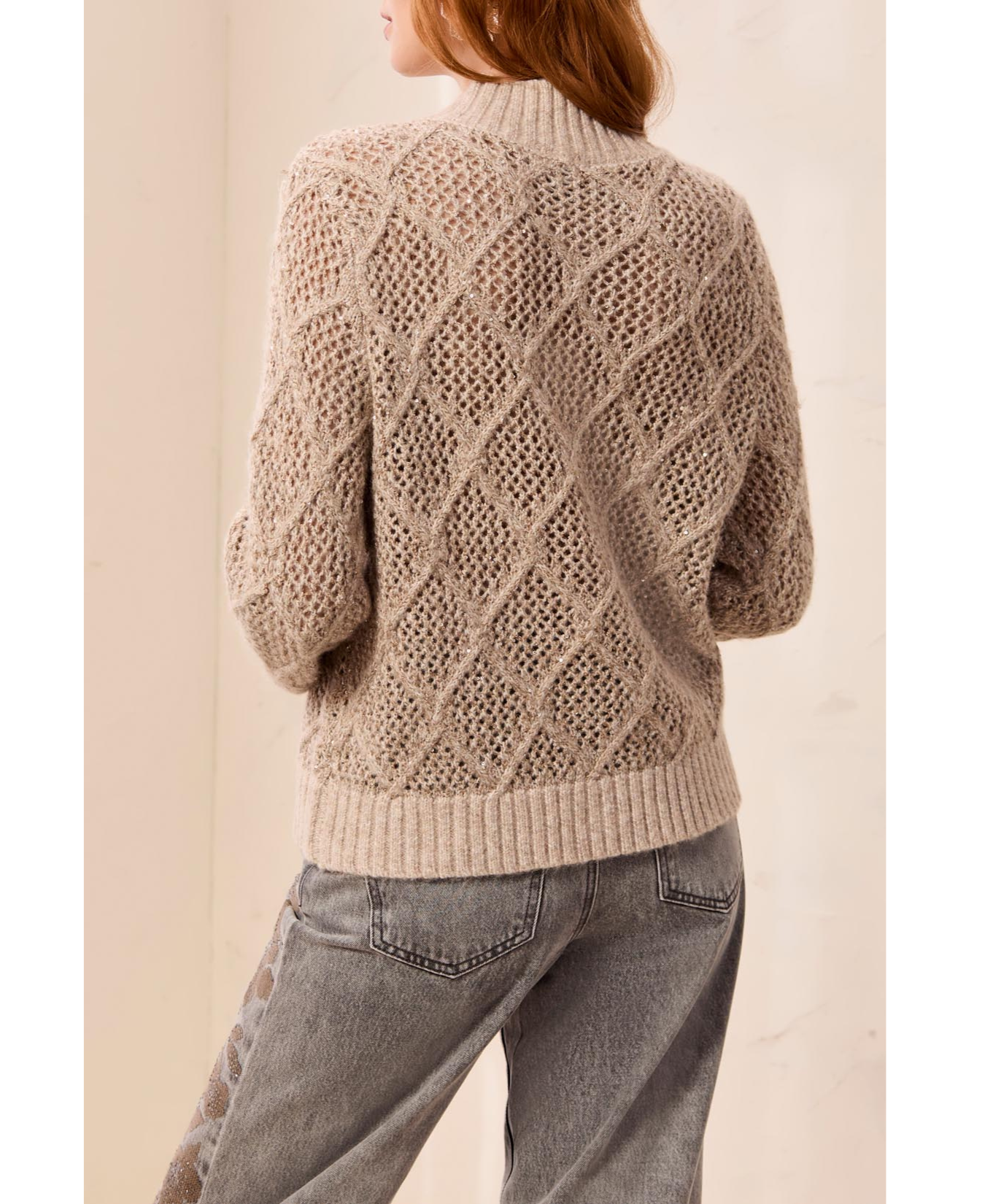 Long Sleeve Mock Neck Sweater Cardigan-Tribal-3260O-8557