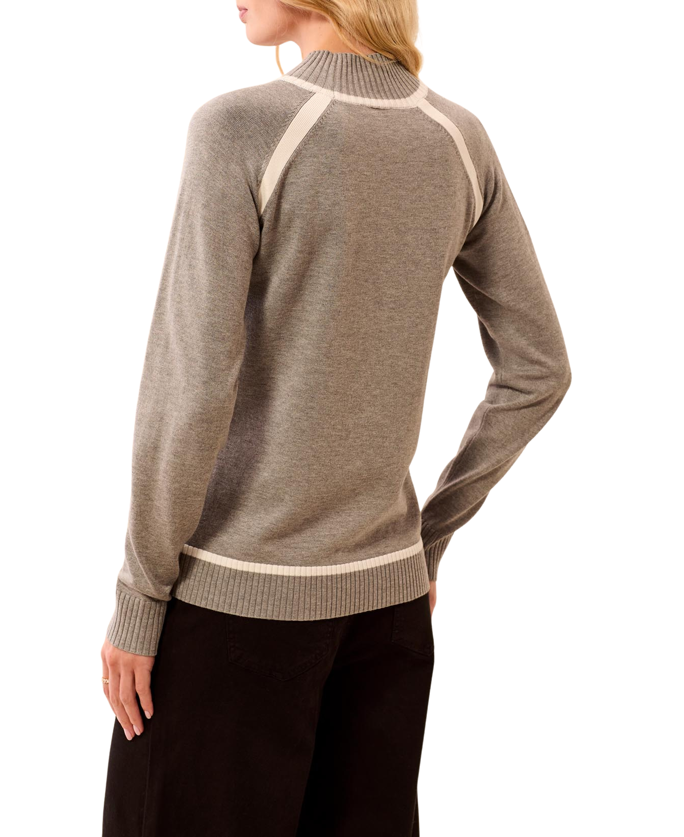 Long Sleeve Mock Neck Sweater with Tipping Detail-Tribal-3226O-835