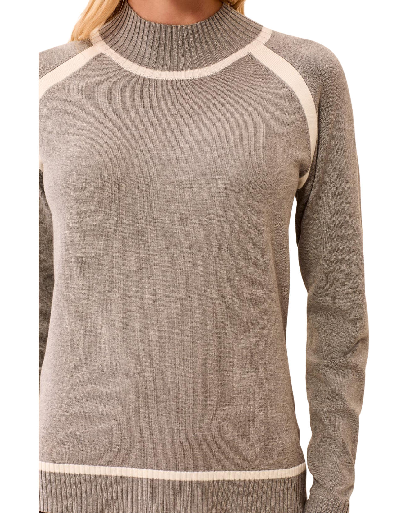 Long Sleeve Mock Neck Sweater with Tipping Detail-Tribal-3226O-835
