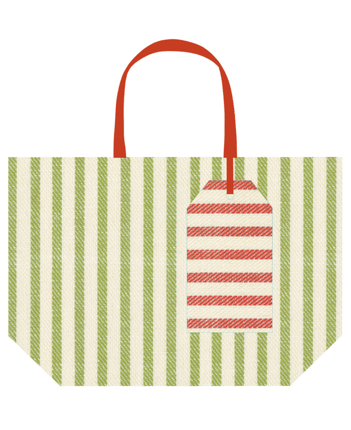 Melograno Stripe Sage Small Tote Gift Bag- 8.5"L x 5.75"H x 2.5"W - includes 1 bag_Caspari_10189B11-GRN
