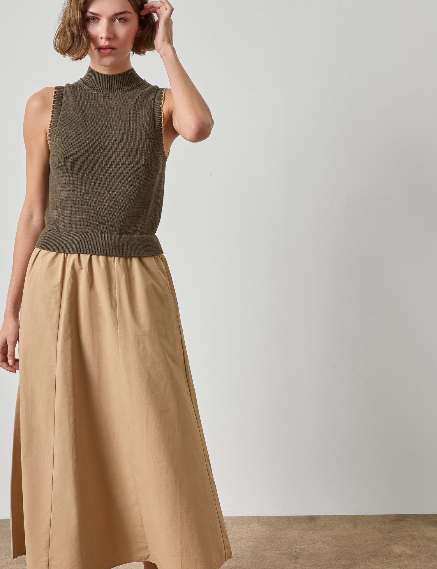 Mixed Media Mock Neck Dress_Lilla P_PA3499-OLV