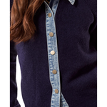 Mixed Media Sweater Jacket with Denim Detail-Tribal-6350O-5622