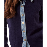 Mixed Media Sweater Jacket with Denim Detail-Tribal-6350O-5622