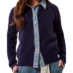 Mixed Media Sweater Jacket with Denim Detail-Tribal-6350O-5622