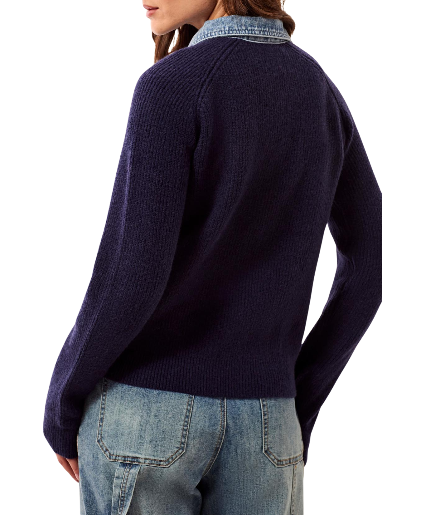 Mixed Media Sweater Jacket with Denim Detail-Tribal-6350O-5622