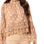 Mock Neck Peplum Blouse with Frill Detail - Tribal - 6366O-5859