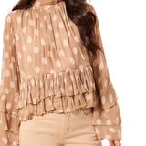 Mock Neck Peplum Blouse with Frill Detail - Tribal - 6366O-5859