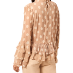 Mock Neck Peplum Blouse with Frill Detail - Tribal - 6366O-5859