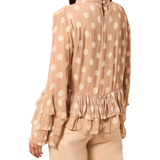 Mock Neck Peplum Blouse with Frill Detail - Tribal - 6366O-5859
