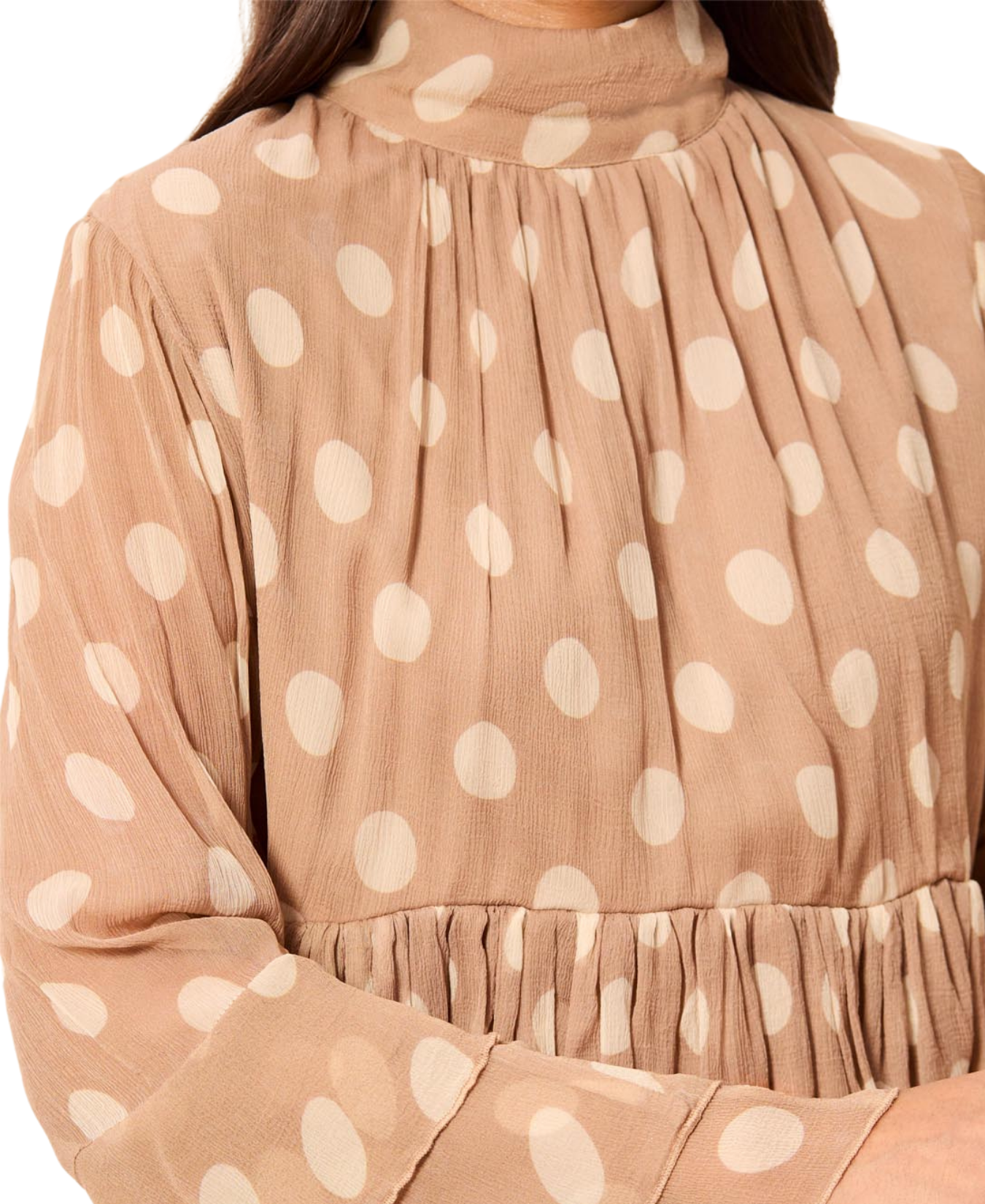 Mock Neck Peplum Blouse with Frill Detail - Tribal - 6366O-5859