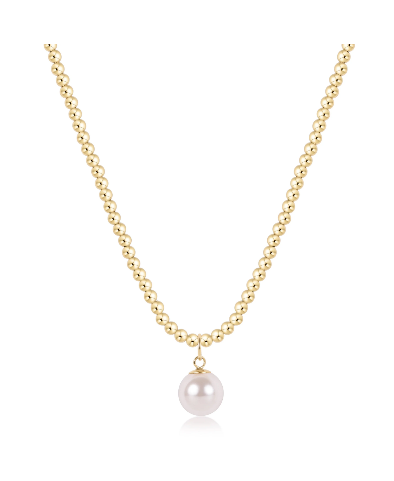 a gold necklace with a pearl pendant