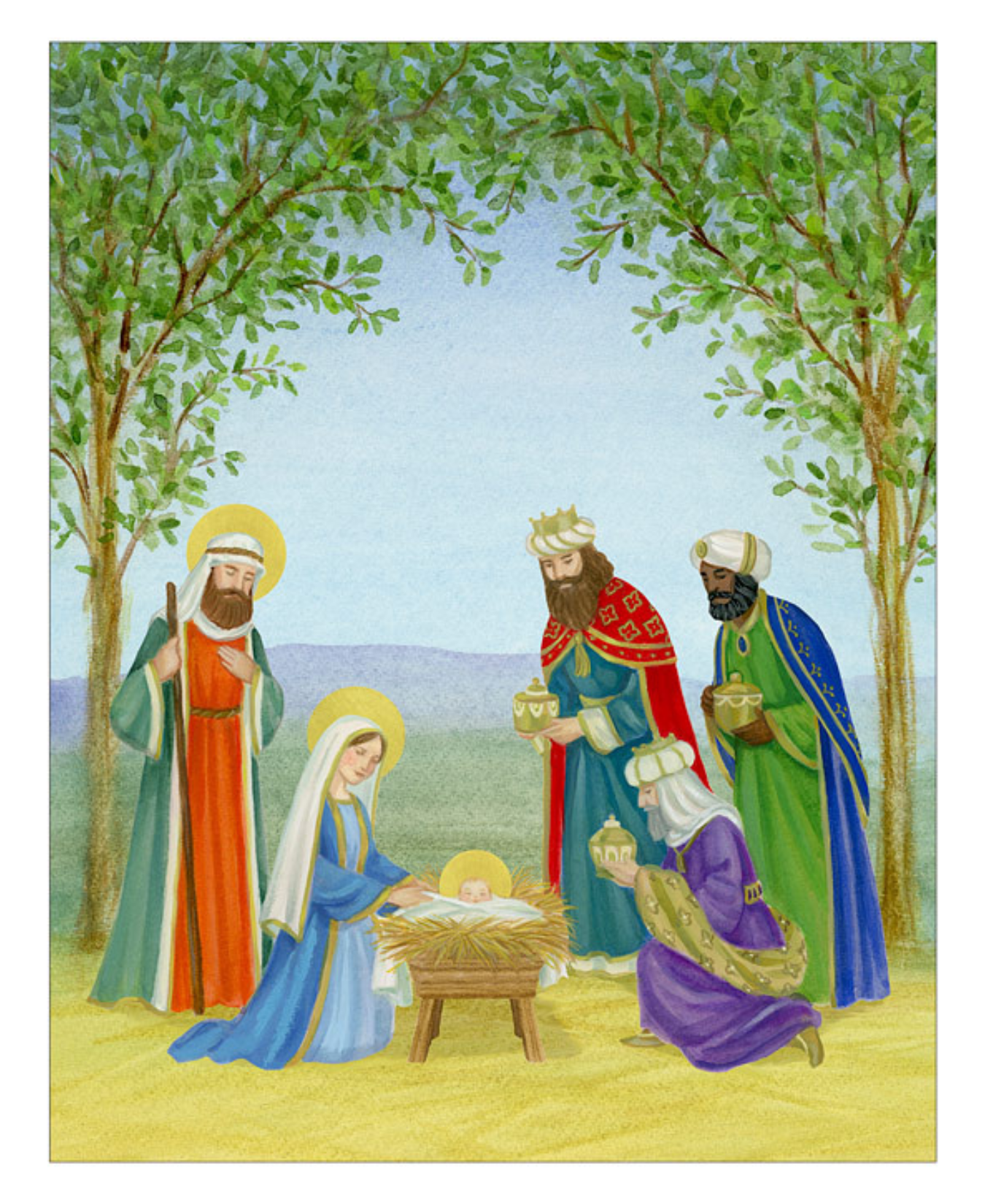 Nativity In Trees Petite Boxed Christmas Cards-Caspari, Inc-106012