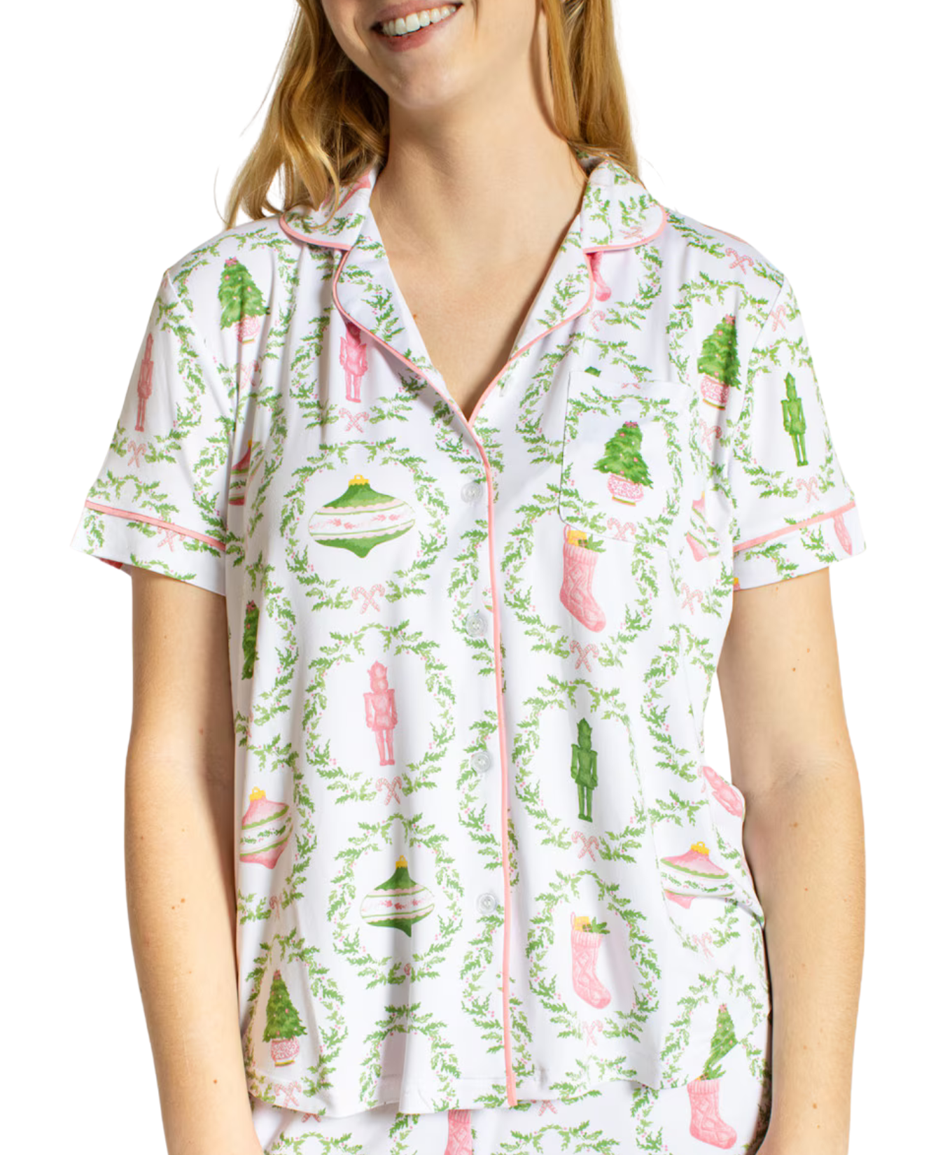 Nutcracker Trellis Short Sleeve Button Up Sleep Shirt_The Royal Standard_273260970
