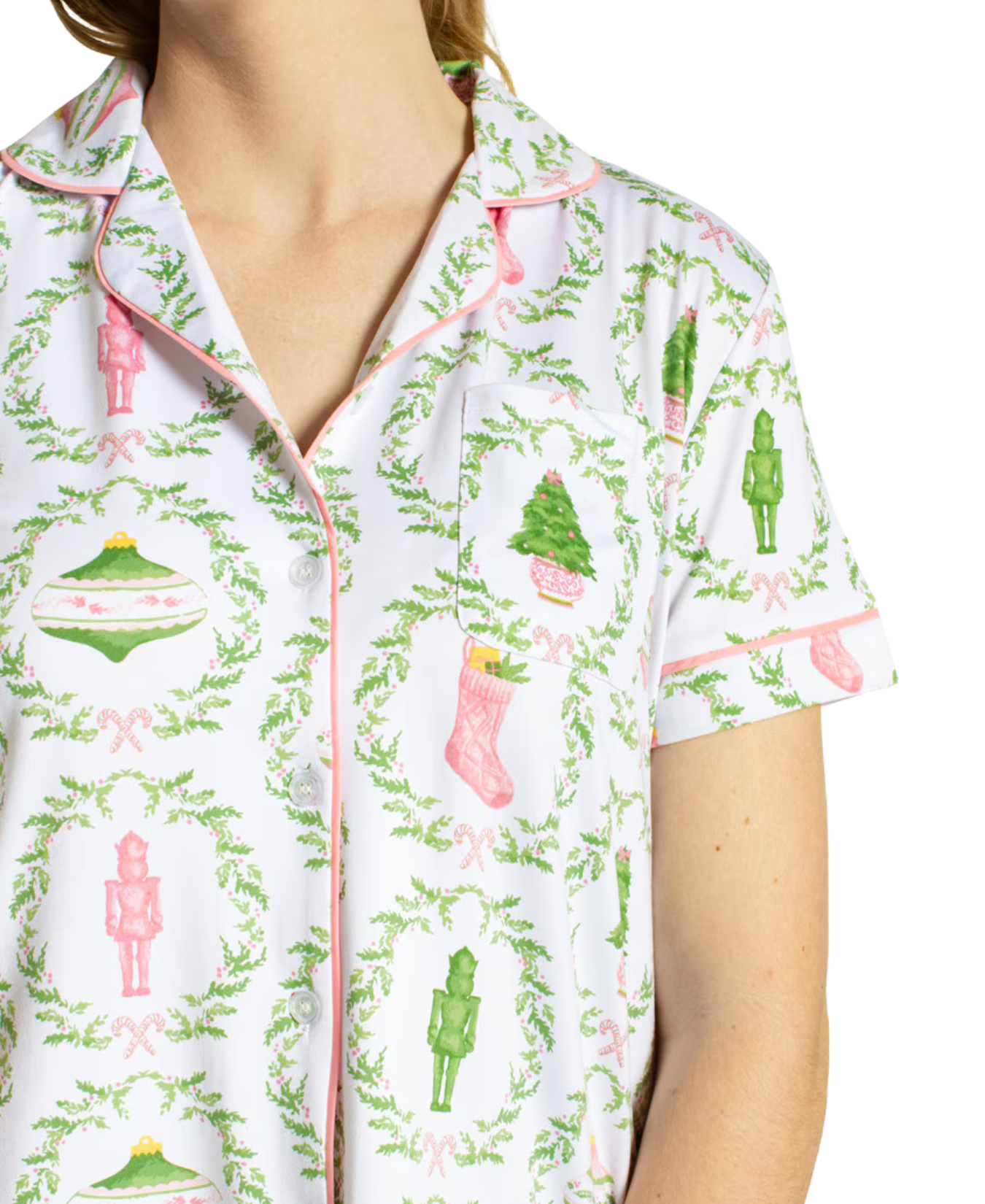Nutcracker Trellis Short Sleeve Button Up Sleep Shirt_The Royal Standard_273260970