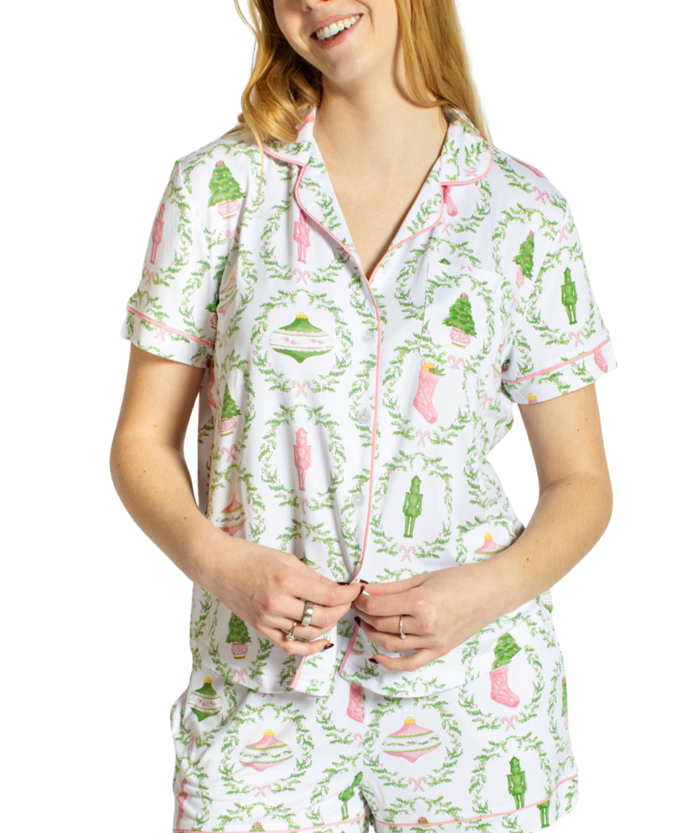 Nutcracker Trellis Short Sleeve Button Up Sleep Shirt_The Royal Standard_273260970
