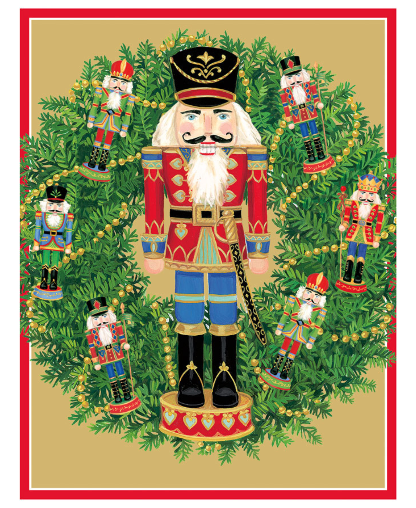 Nutcracker Wreath Classic Boxed Christmas Cards - Includes 15 Cards & Envelopes_Caspari_106201-GOLD