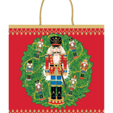 Nutcracker Wreath Medium Square Gift Bag 9.75"L x 9.75"H x 4"W - includes 1 bag_Caspari_10187B13-RED
