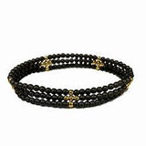 3-Strand Classic Beaded Signature Cross Gold Bracelet- Hematite