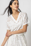 Eyelet Drawstring Dolman V Neck White