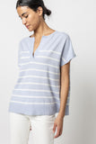 Striped Split Neck Tunic Sweater Hydrangea Stripe