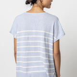 Striped Split Neck Tunic Sweater Hydrangea Stripe