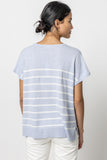 Striped Split Neck Tunic Sweater Hydrangea Stripe