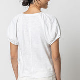 Shirred Sleeve Raglan Tee White
