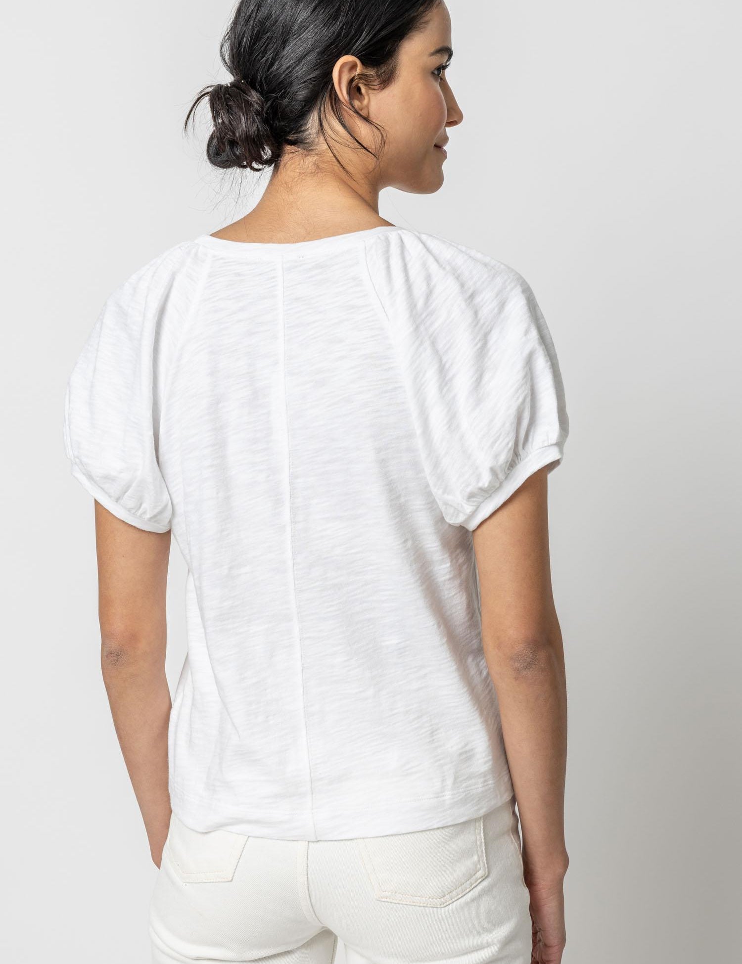 Shirred Sleeve Raglan Tee White