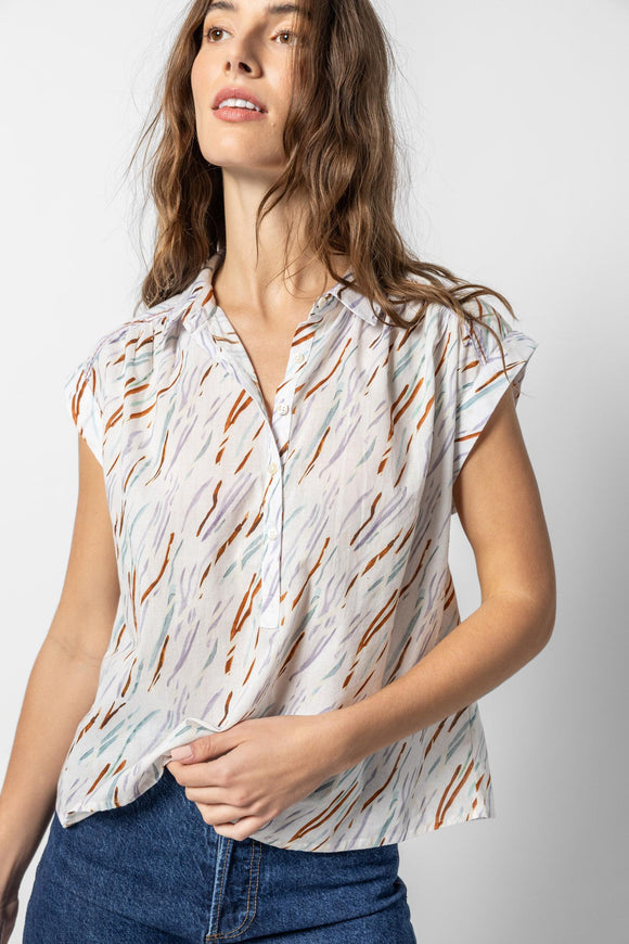 Easy Yoke Blouse Wave Print