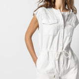 Short Sleeve Canvas Romper White