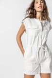 Short Sleeve Canvas Romper White