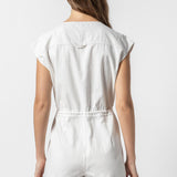 Short Sleeve Canvas Romper White
