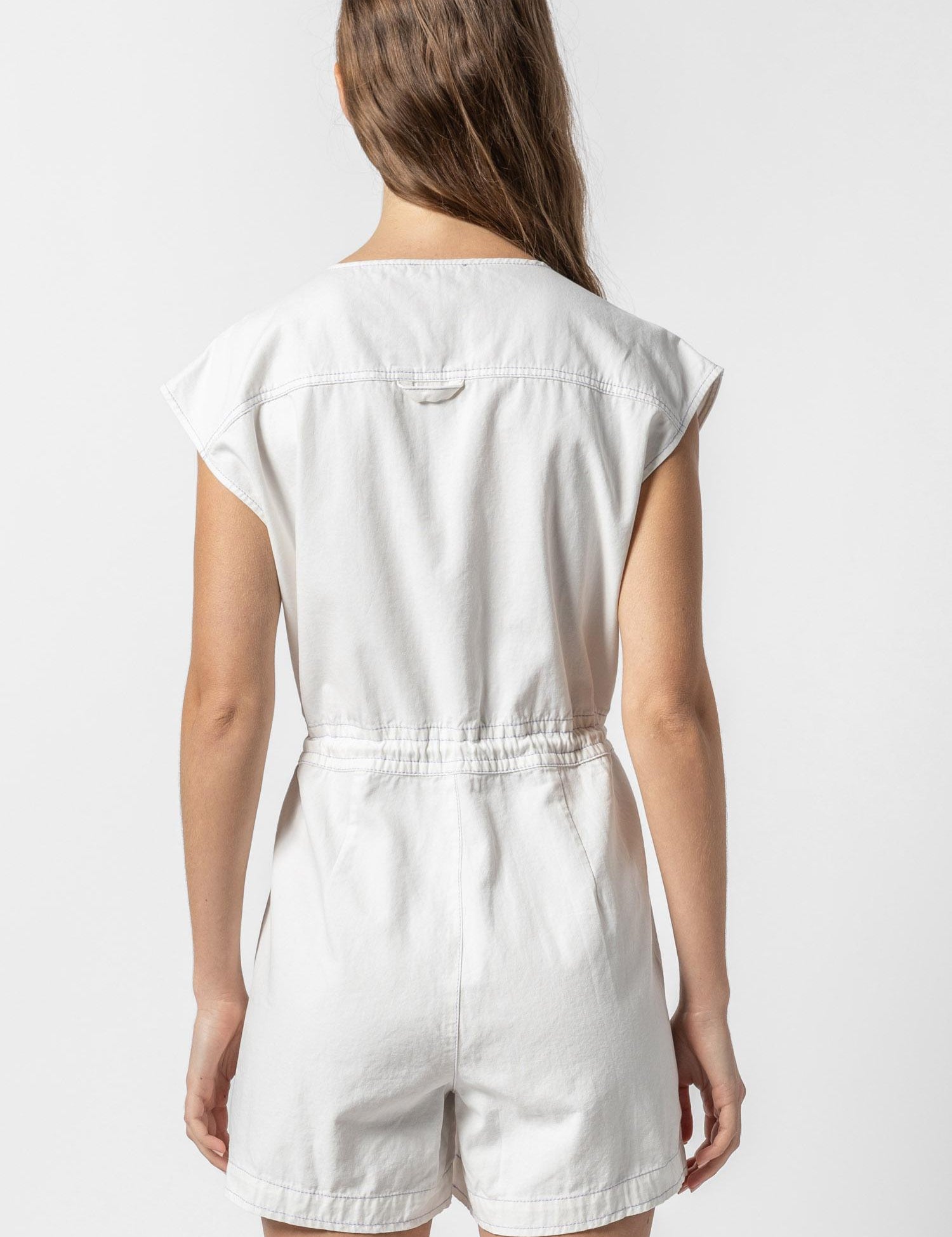 Short Sleeve Canvas Romper White