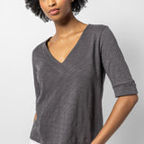 Cuffed Elbow Sleeve V-Neck Stingray