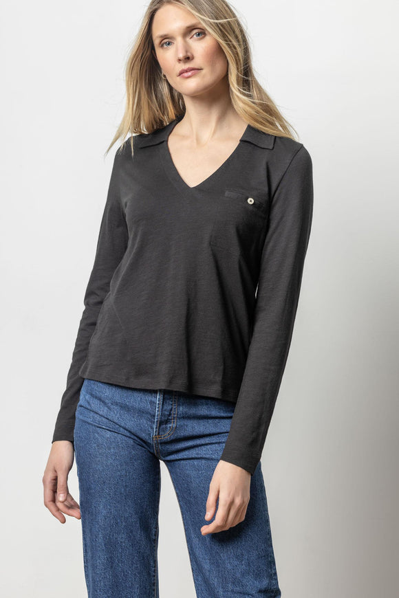 Long Sleeve Collared V-Neck