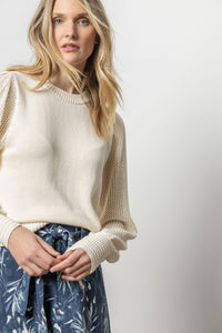 Pointelle Sleeve Crewneck Sweater