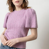 Crew Neck Flutter Sleeve Sweater Wisteria