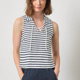 Sleeveless Collared Top | Navy Stripe