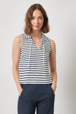 Sleeveless Collared Top | Navy Stripe