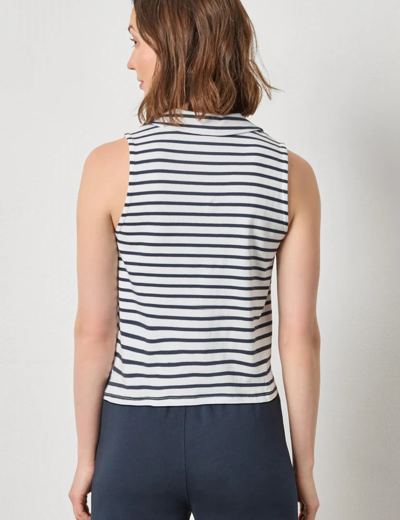 Sleeveless Collared Top | Navy Stripe