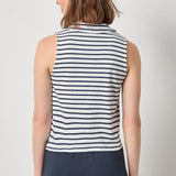 Sleeveless Collared Top | Navy Stripe