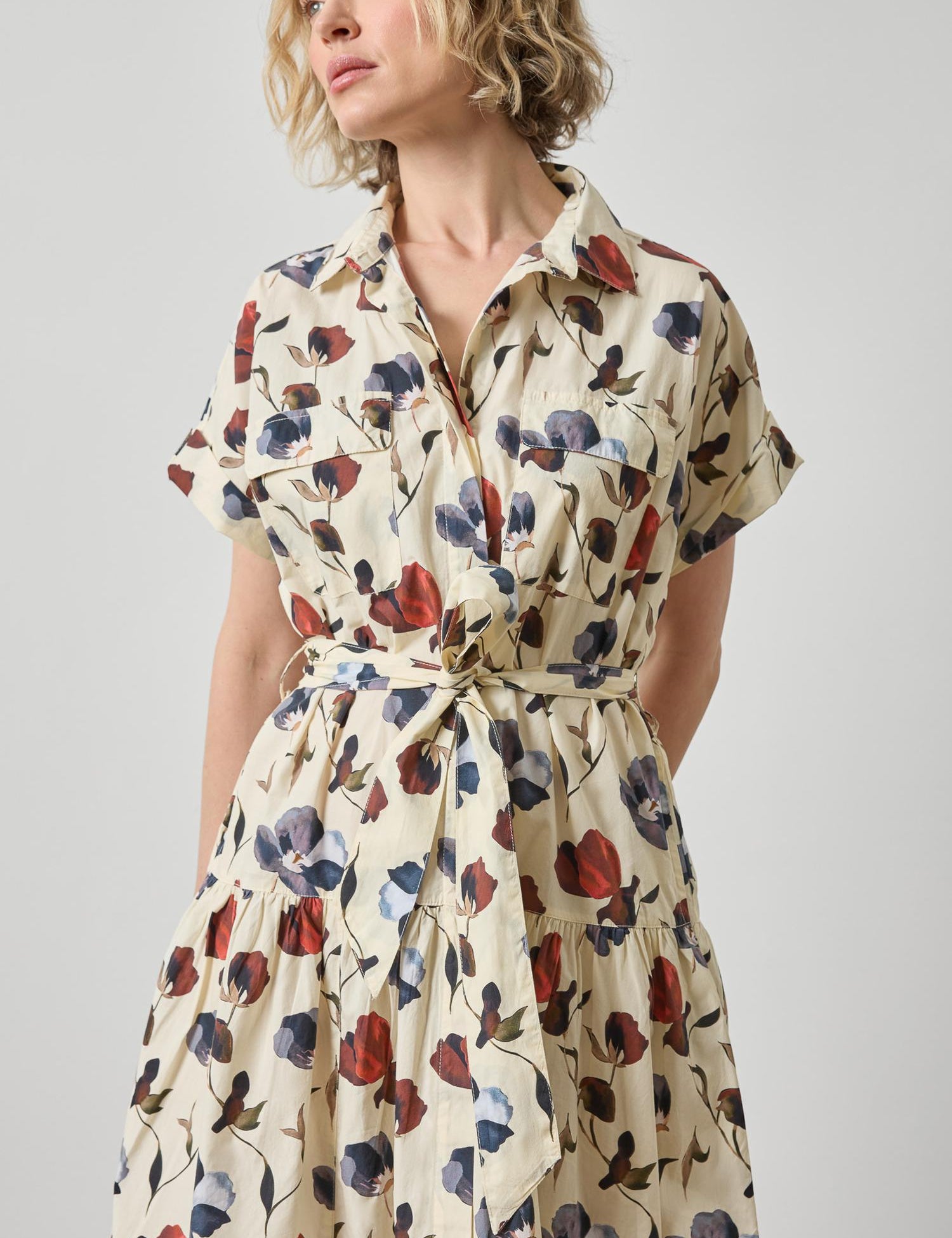 Cuffed Sleeve Maxi Shirt Dress