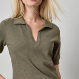 Elbow Sleeve Collared Split Neck | Olive