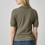 Elbow Sleeve Collared Split Neck | Olive