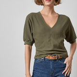 Seamed V-Neck Top | Olive
