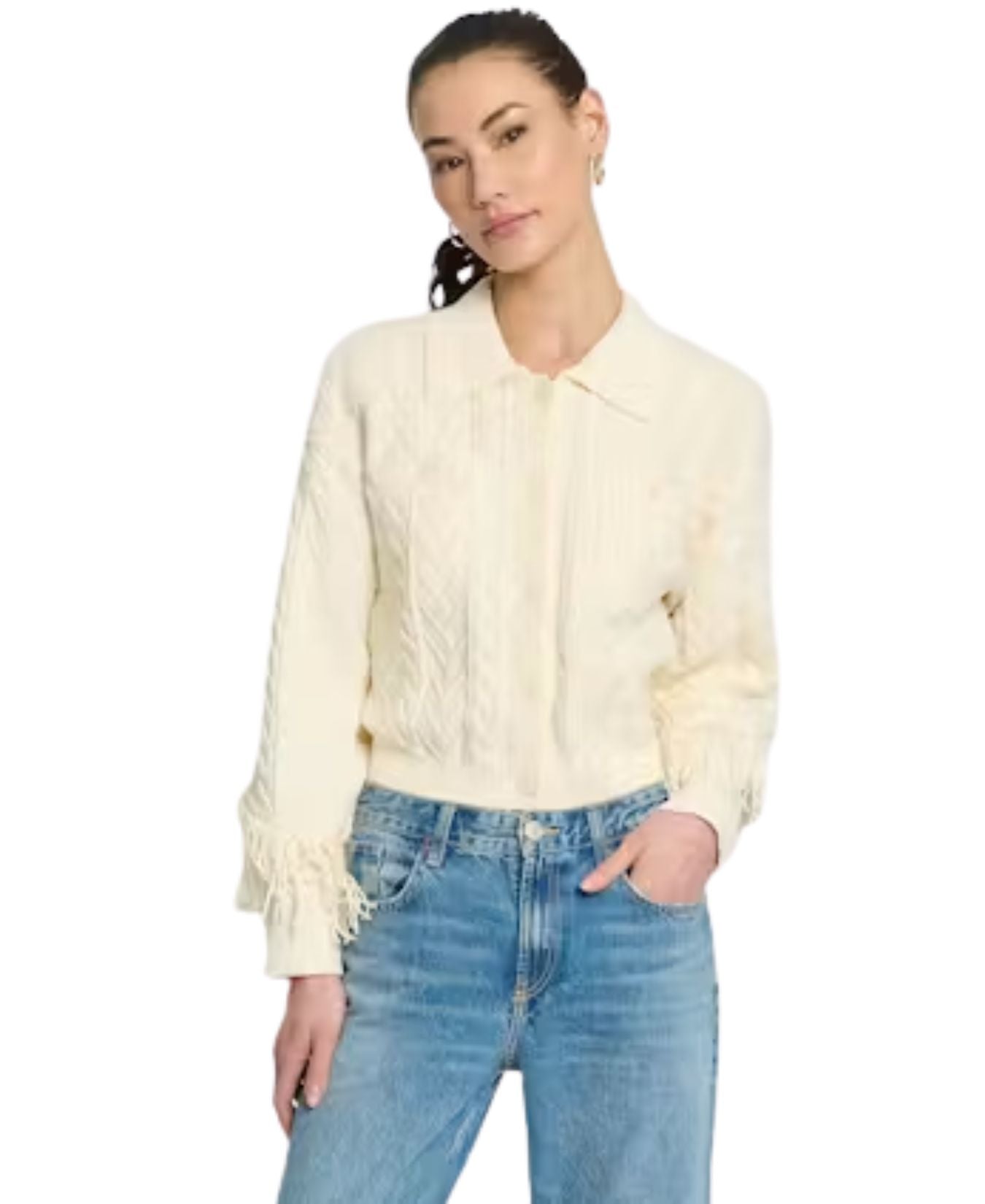 Phoebe Cable Fringe Sweater Cardigan-CentralParkWest-CF26-10219S